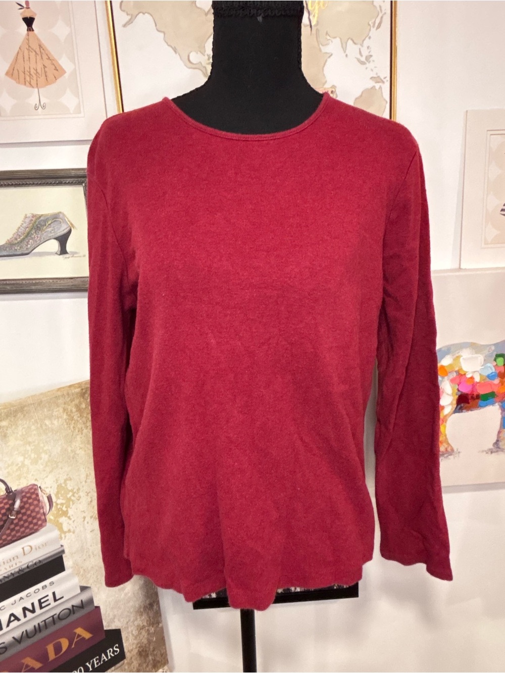 Pendleton Women's Long-Sleeve Crewneck Top in Deep Red